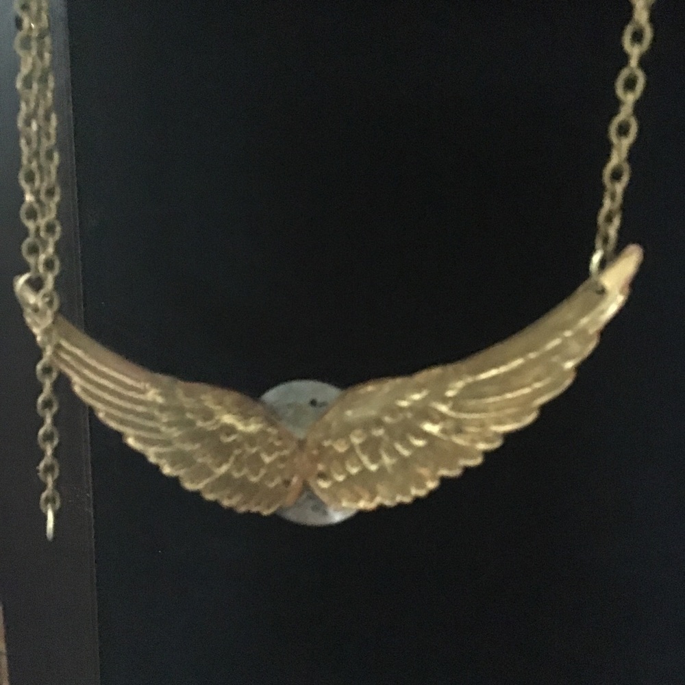 Red and Gold-toned Steampunk Wings Necklace - Picture 3 of 4